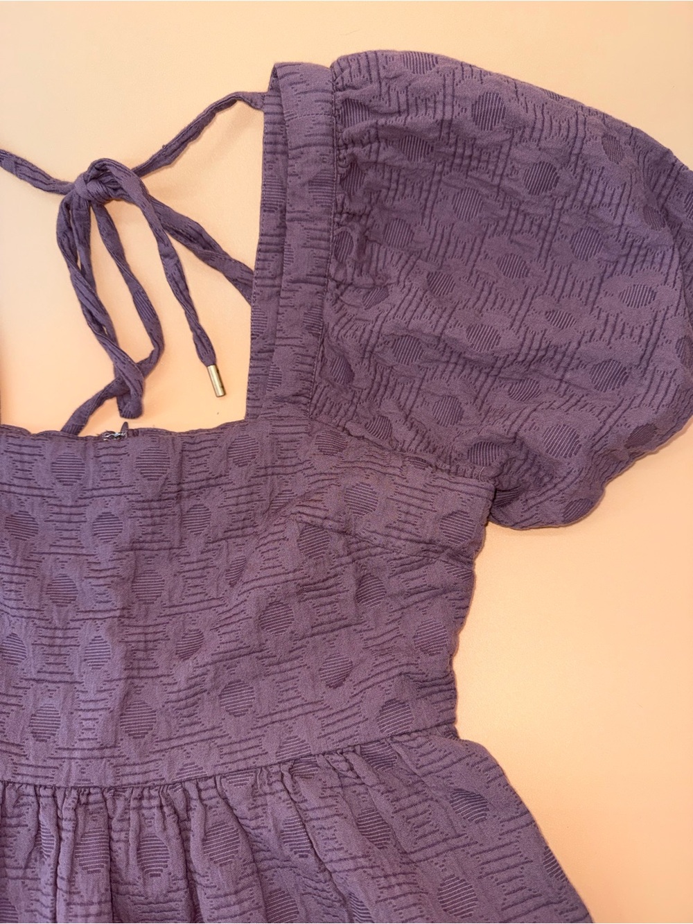 Madewell Mauve Floral Quilted Puff-Sleeve Square-Neck Mini Dress‎ - Picture 5 of 11
